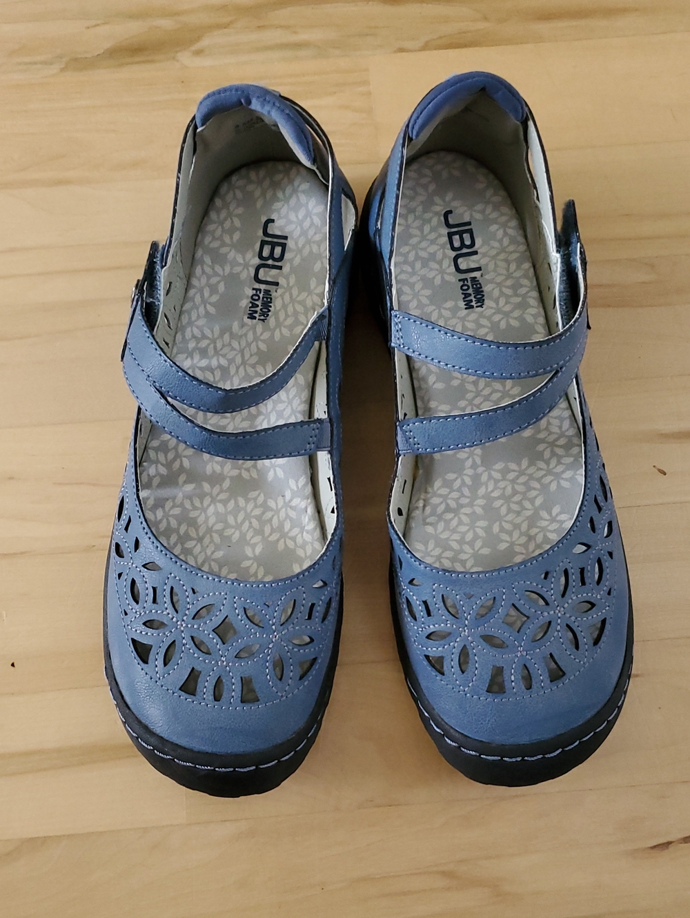 JBU Light Blue Mary Jane Perforated Double Strap Flats